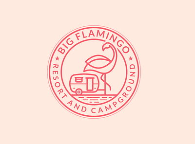 Big Flamingo Resort and Campground Logo Design animal app badge branding camp campground camping circle design flamingo illustration logo logo design modern pink resort rv simple travel vector