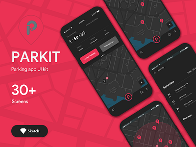 ParkIt UI Kit - For Sketch find parking app mobile parking app resource sketch ui uikit