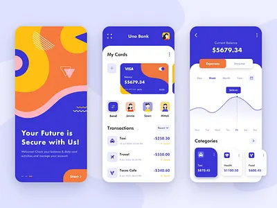 UNO Bank App app app design bank banking colors dashboad finance food health illustration logo manage managment minimal splash taxi transaction travel web website