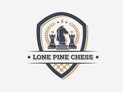 Lone Pine Chess Logo badge black board brand business champion chess elegant exclusive game golden horse logo organization sport wall