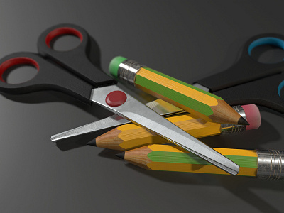 Scissors & Pencils 3d autodesk maya colourful objects pencil render scissor stationary