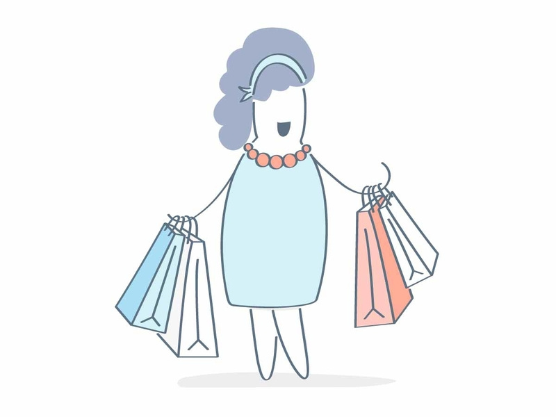 Shopping purchases cute funny cartoon happy girl shopping character design illustration