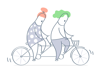 Tandem :) bicycle cartoon character concept cooperation cute design funny happy illustration line lineart outline tandem team teamwork ui vector work