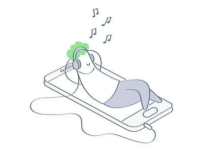 Music Lover app cartoon character chill out clean cute funny guy illustration line line art music music lover music player outline relax vector white