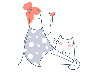 Is weekend coming soon?😄 cartoon cat character chill out cute design funny girl holiday illustration light like line line art outline relax ui vector weekend wine