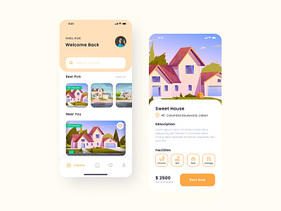 Home Rent App app design designapp exploration illustration inspiration mobile app ui uidesign ux