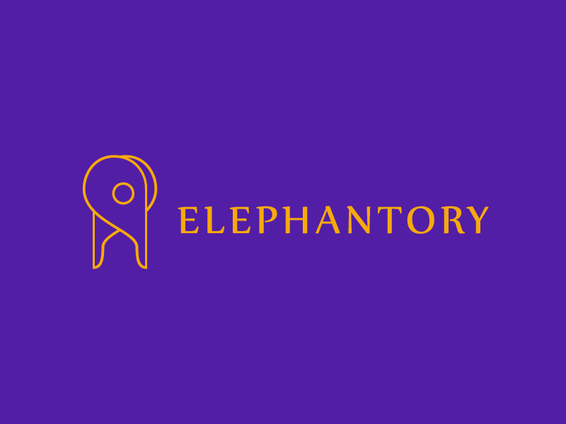 Elephantory design glyph logo purple yellow