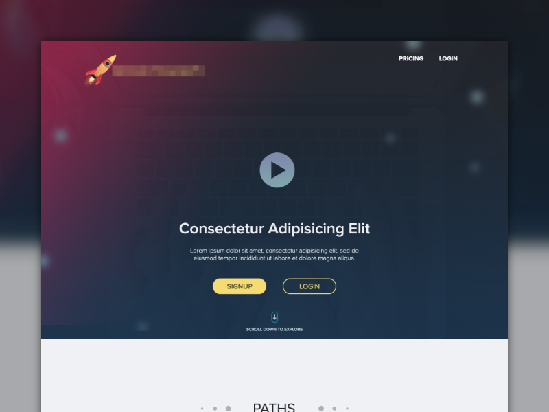 Homepage UI call to action hero landing page made with invision ui ux video play