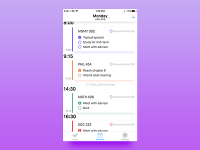 Calendar UI calendar colors event gradients list purple to do ux ui