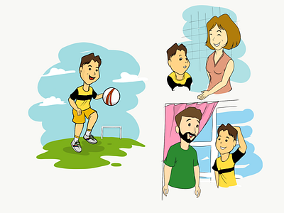 father, mom, and me art book illustration character chiild design football illustration illustrator people vector