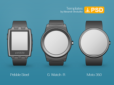 Smartwatch Template. Pebble Steel, LG G watch R & Moto 360