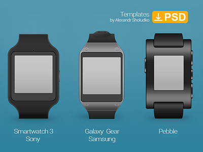 Smartwatch Template. Sony Smartwatch 3, Galaxy Gear, Pebble.