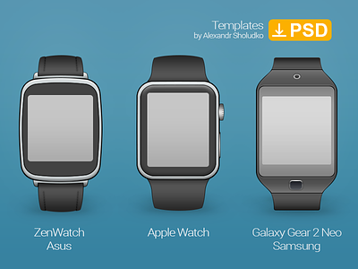 Smartwatch. Asus Zenwatch, Apple Watch, Galaxy Gear 2 Neo apple watch asus galaxy gear neo mockup smartwatch template watch wireframe zenwatch
