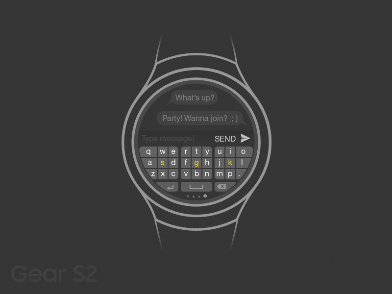 Smartwatch Keyboard Concept. Samsung Gear S2 typing
