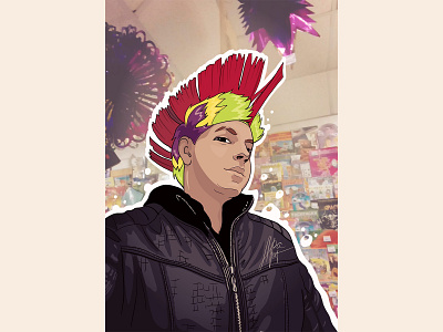 Funny man araart art boy funny signs hairstyle iroquois portrait rainbow иллюстрация