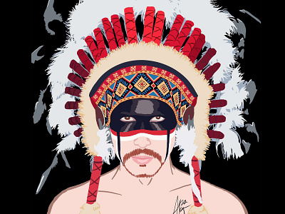 Native american american araart blogger cherokee costume leader mask national clothes pen portrait tribe иллюстрация