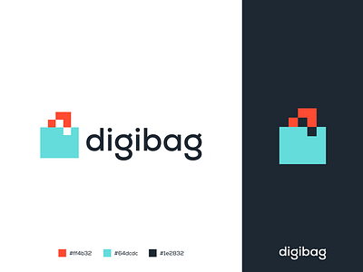 Digibag Logo Design brand and branding marketing digital bag logo desginer logo design minimal minimalist flat technology tech concept turquoise salmon colors