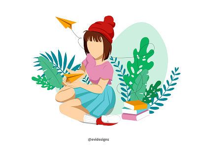 Flat illustration art artwork blue books cute dailyillustration design digital digital art digital illustration flat flat illustration girl girl illustration green illustration plants red vector vectorart