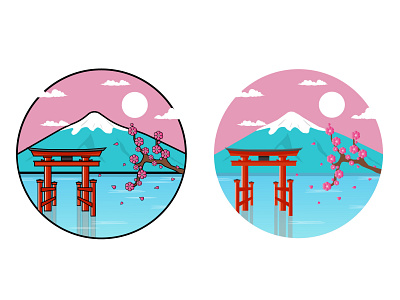 Japan landscape illustration art artwork design digitalart digitalartwork illustration japan landscape landscape illustration mountain sakura vector