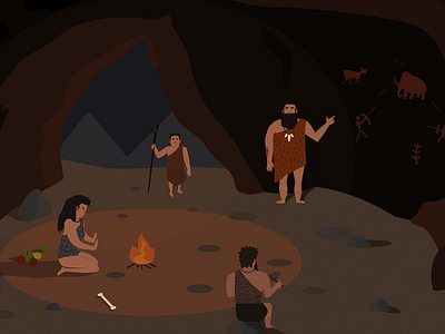 Cavemen affinitydesigner cave caveman cavern fire fire camp illustration prehistoric prehistory