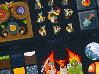Viking adventure, big game kit background color flat game gui icons sprites tiles viking