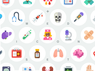 Medical flat icon set blood doctor heart hospital icons illustration medicine pills skull therapy treatment