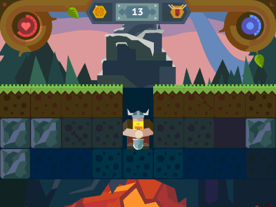 Viking style cave dragon fire flat game gold ios ui viking wood