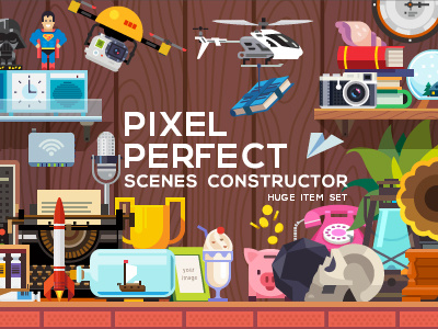 PIXEL PERFECT scene constructor - huge item set background creator flat food generator header icon illustration mockup objects scene vector