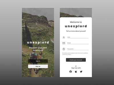 Daily UI 01/100 Sign Up 01 app daily dailyui eplore signup travelapp ui