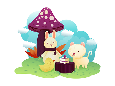 party animals bunny cat chicken illustration party