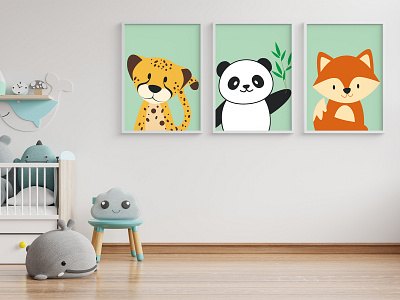 Affiche - Nos amis les bêtes 🐾 affiche animaux chambre dessin enfants guépard illustration panda renard vector