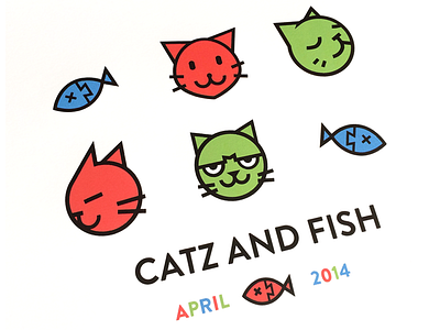 Print Test / catz and fish / animal cat cats fish icon illustration print test