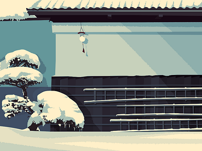 Winter Days bonsai editorial house illustration korea snow tree wind chime winter