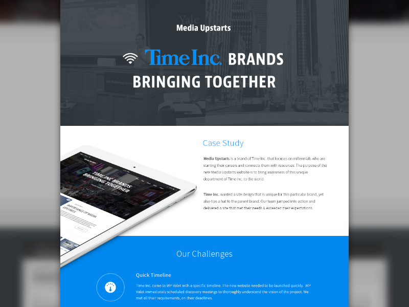 Case Study case study flat ipad landing page layout made with invision media time ui web