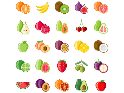 Fruit Icon Set flat design food fruit icon icon set illustration vector