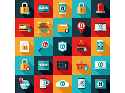 Online Security Icon Set computer flat design icon icon set illustration internet online security technology vector