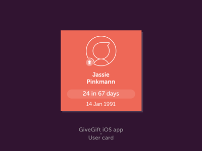 GiveGift iOS App. User Card. g givegift icon illustrations logo placeholder startup user card