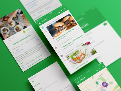 Lunch Deals mobile app action flat food green ios list map ui ux
