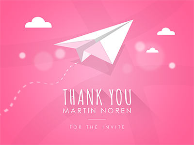 Hello Dribbble airplane clouds debut dribbble flat invitation invite origami paper shadow sky thanks