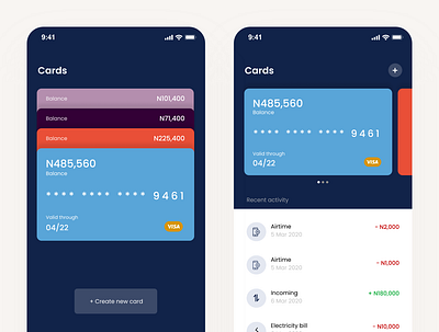 Finance app exploration (Cards) mobile app mobile app design ui ux