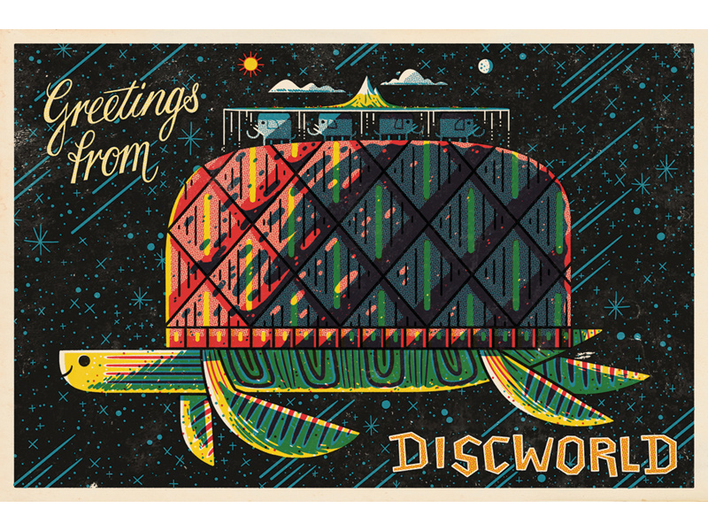 Discworld Post Card andrew kolb kolbisneat illustration terry pratchett discworld postcards from space iam8bit