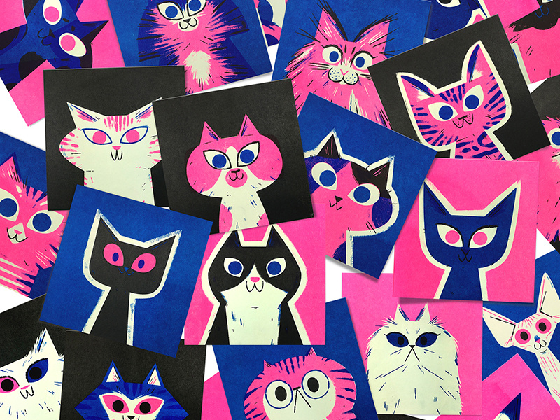 Risograph Cats! andrew kolb kolbisneat illustration limited palette cats risograph