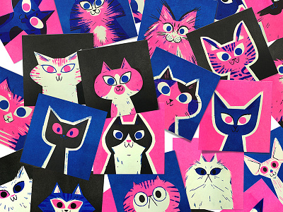 Risograph Cats! andrew kolb cats illustration kolbisneat limited palette risograph