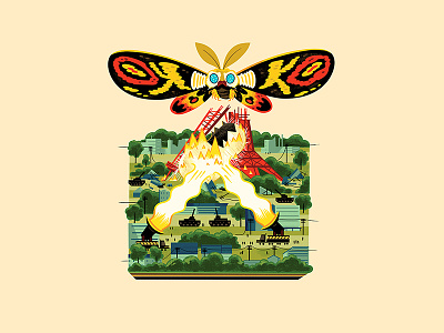 Teeny Tiny Moth Attack andrew kolb diorama godzilla illustration kaiju kolbisneat monster mothra toho