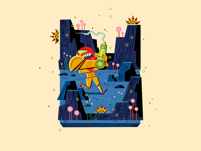 Teeny Tiny Crater andrew kolb kolbisneat illustration diorama teeny tiny nes super metroid nintendo metroid