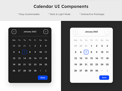 Functioning Calendar UI - Light & Dark appointments calendar dark theme events light theme organization productivity responsive design scheduling ui design user interface ux