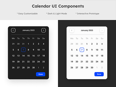 Functioning Calendar UI - Light & Dark