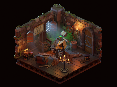 Officium libero artifex 3d 3d illustration castle game design illustration isometric isometric room magic medieval room