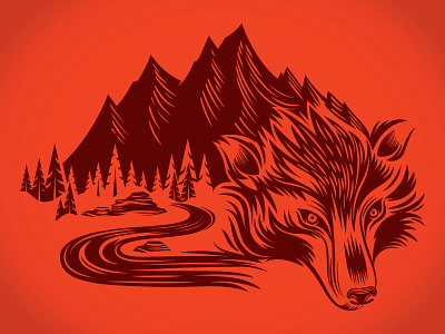 Wolf Mountain apparel illustration mountain wolf