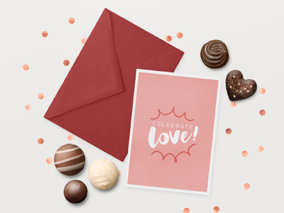 Love Cards chocolate confetti envelope february lettering love mockup pink red template treat valentine